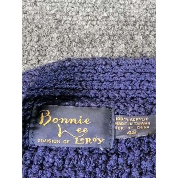 Vintage Bonnie Lee Leroy Cardigan Women Sz 48‎ Blue Cable Knit Pockets Workwear - Picture 3 of 7